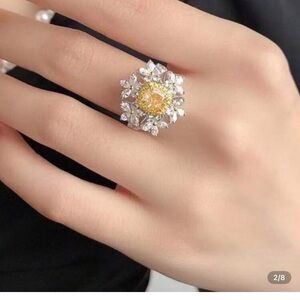Adjustable Boho Cocktail Ring-Simulated Citrine and Diamond MultiFlower Cluster